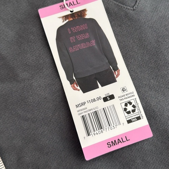 Wildfox Gray Sweatshirt Pink Heart Front Design I Wish it was Saturday Back Sm - Picture 8 of 8